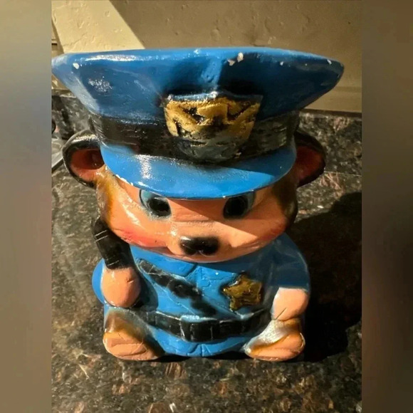 VINTAGE Ceramic Police Bear Coin Piggy Bank 60’s 70’s Collectible Nursery Decor - Picture 10 of 16